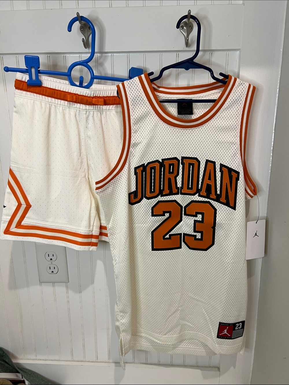 Jordan White & Orange Kids Basketball Jersey and Shorts Set